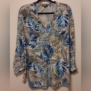 Blue and Brown Leaf Print Women's Top
